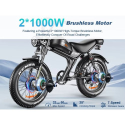 Електрически велосипед Emoko C93 – Upgraded Version (Dual Motor 2×1000W, 48V 23Ah, 20″ Fat Tyre)