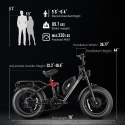 Eahora LUNA II 48V 20Ah – 1000W електрически fat bike 20"